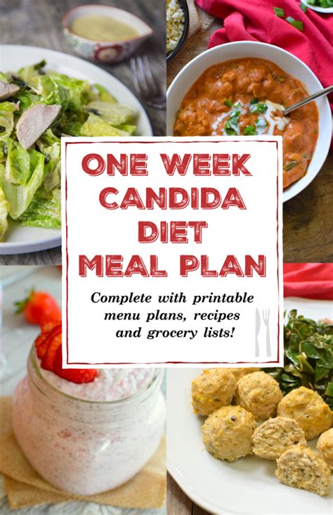 Sample meal plan for a week following the Candida diet.