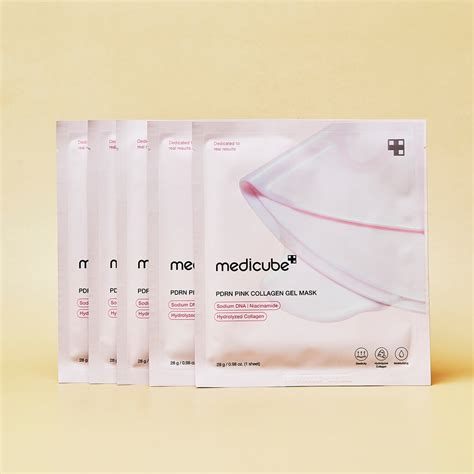 A split image showing the Medicube mask before (pink) and after (transparent), illustrating the color change.