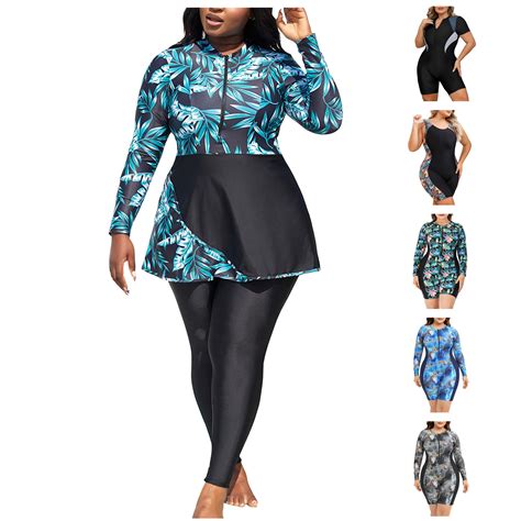 Collage of different plus size rash guard styles: long sleeve, short sleeve, tankini, and two-piece sets.