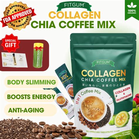 A step-by-step visual guide showing how to prepare a cup of Fitgum Collagen Chia Coffee.