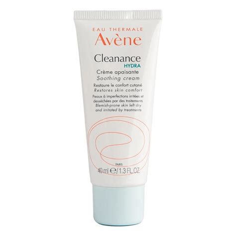 Infographic detailing the key ingredient categories and their functions in the Avène Cleanance HYDRA Soothing Cleansing Cream