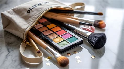 Illustration of various makeup bags with contents spilling out