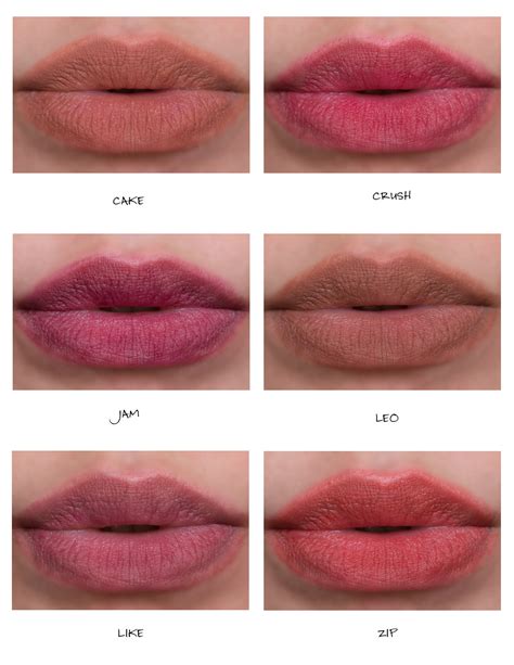 Swatches of Glossier Generation G lipstick shades on lips