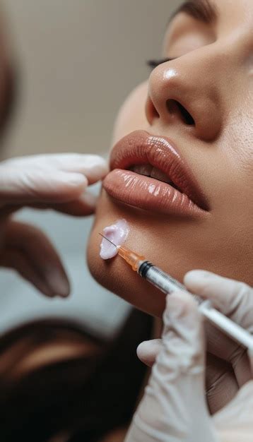 Aesthetician applying numbing cream to lips before an injection.