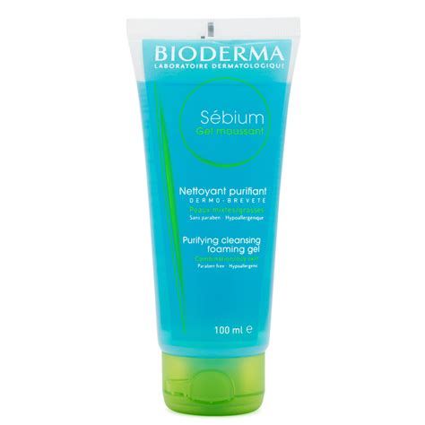 Illustration of the Bioderma Sébium Foaming Gel packaging, highlighting its transparent tube and green cap.