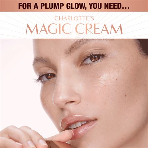 Charlotte's Magic Cream being applied to the face for hydration and glow.