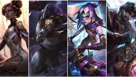 A collage of various Arcane skins, showcasing the distinct visual styles for champions like Caitlyn, Jayce, Vi, and Jinx.