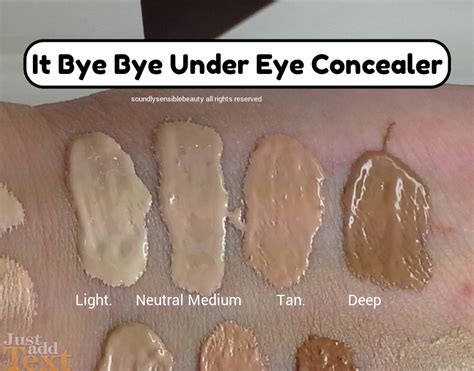 Swatches of IT Cosmetics Bye Bye Under Eye Concealer in various shades.