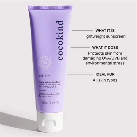 Close-up of Cocokind Silk SPF Facial Sunscreen Fluid packaging and texture