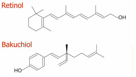 Image comparing the molecular structure of retinol and bakuchiol.