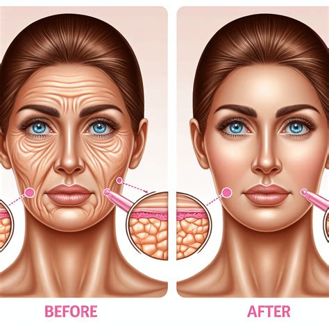 Before and after images showing potential improvements in skin hydration and wrinkle reduction from collagen supplementation.