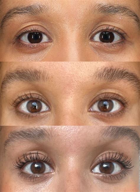 Split image showing lashes before and after a month of using Benefit Fan Fest Mascara (without mascara)