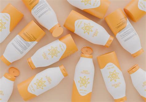 A selection of various sunscreen bottles and tubes arranged neatly.