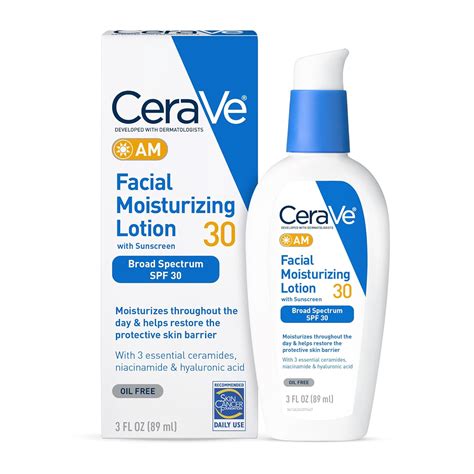 Close-up of CeraVe AM Facial Moisturizing Lotion on a clean hand.