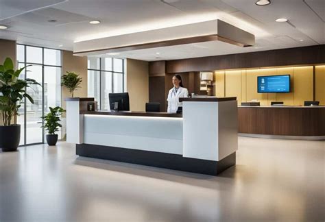 A welcoming reception area at a dermatology clinic, with friendly staff at the front desk.
