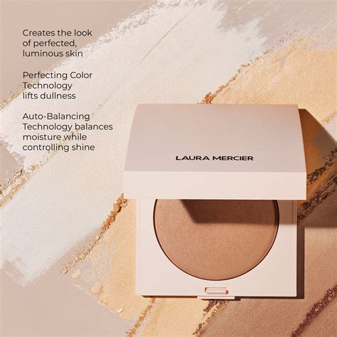 Illustration of the Laura Mercier Luminous Pressed Powder compact, highlighting its elegant design.