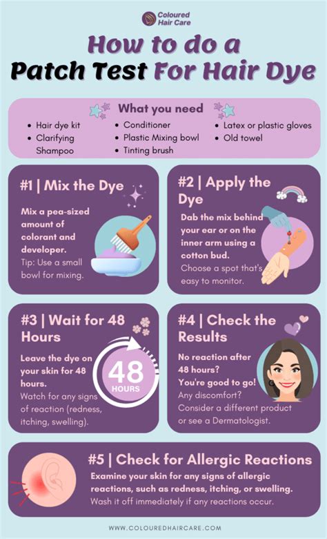 Diagram illustrating how to perform a patch test for hair dye