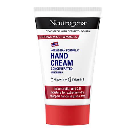 Infographic detailing the key ingredients and their benefits in Neutrogena Hand Cream.