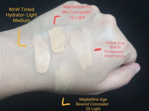 A close-up comparison of Wet N Wild Tinted Hydrator shade 'Fair' applied to skin, highlighting its yellow undertone.