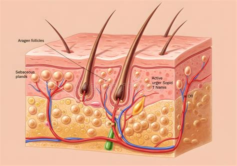 Illustration showing the ringworm fungus affecting a dog's skin and hair follicles