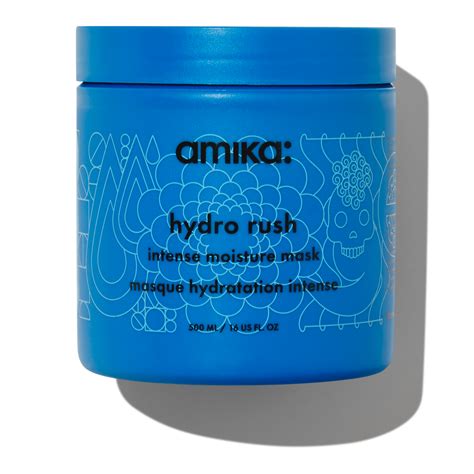 Product shots of recommended hair moisturizing treatments: Amika Hydro Rush, K18 Mask, Olaplex No. 3, Aveda Overnight Serum.