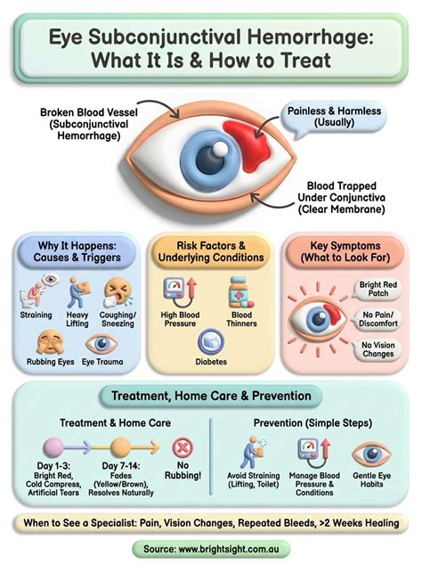 Infographic detailing common triggers for subconjunctival hemorrhage, such as coughing, sneezing, straining, and eye injury.