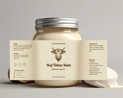Close-up image of a jar of beef tallow balm with a spatula, highlighting its rich texture.
