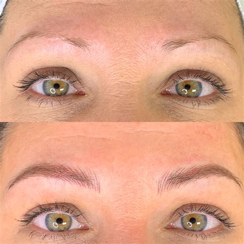 A collage of before-and-after photos showcasing diverse individuals with beautifully microbladed eyebrows.