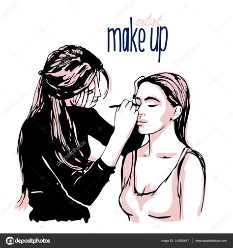 Illustration of a makeup artist applying makeup to a client in a bright, modern studio setting.