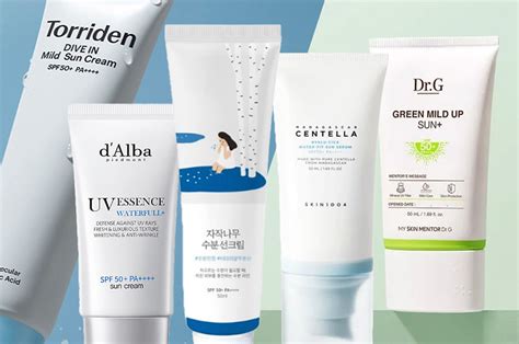 Close-up shot of a Korean sunscreen product, highlighting its light texture and pleasant application.
