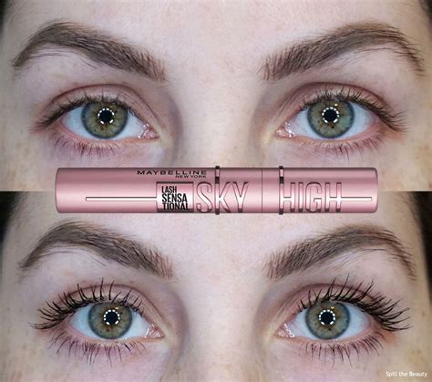 Comparison of lashes before and after applying Maybelline Lash Sensational Sky High Mascara