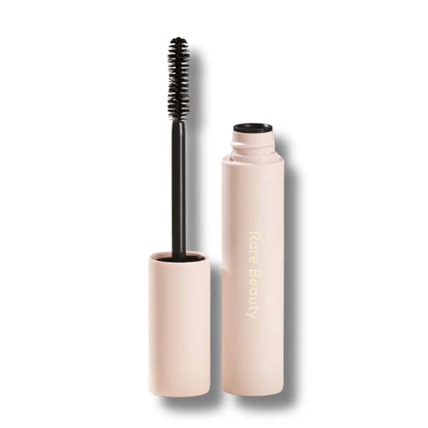 Lashes with Rare Beauty Perfect Strokes Universal Volumizing Mascara, showing volume and length