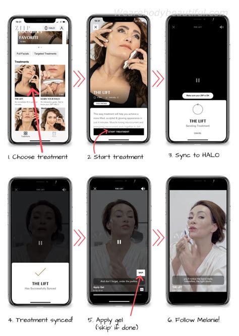 Screenshot of the ZIIP app interface showing various facial treatment options.