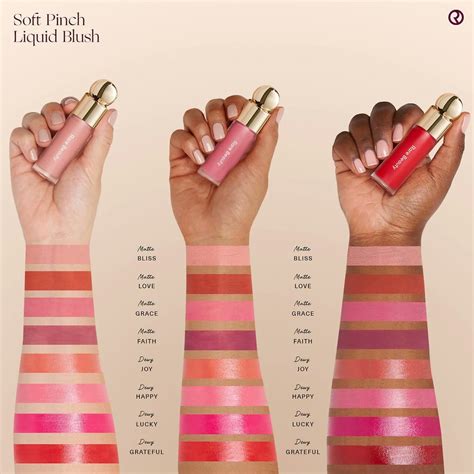 Swatches of Rare Beauty Soft Pinch Liquid Blush shades Joy (Dewy) and Bliss (Matte)