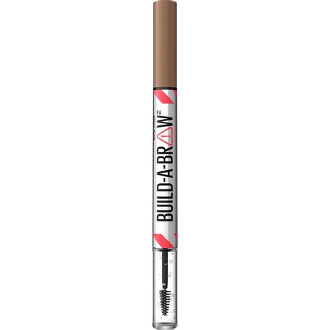 Diagram illustrating the two steps of using Maybelline Build-A-Brow: pen for strokes and gel for setting.