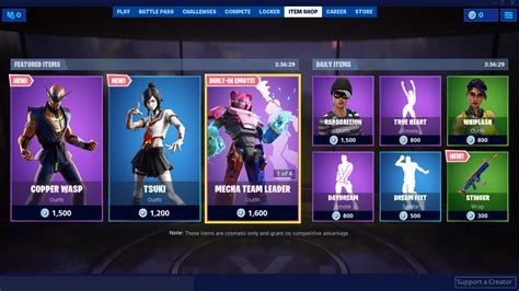 Illustrative screenshot of the Fortnite Item Shop interface with different sections highlighted.