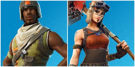 Collage of popular and rare Fortnite skins like Renegade Raider, John Wick, Galaxy, and Marshmello.