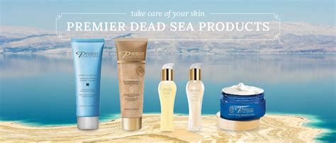 Collage of Premier Dead Sea products showcasing natural ingredients and luxurious packaging