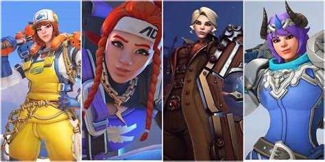 Collage of various rare Overwatch skins.