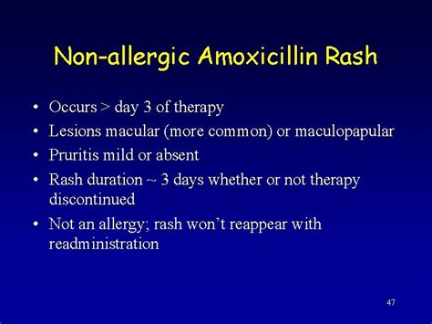 Infographic detailing the symptoms and typical timing of non-allergic and allergic amoxicillin rashes