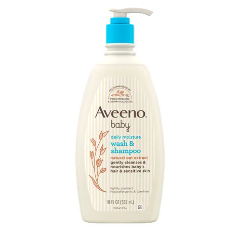 Illustration of a baby being gently bathed with Aveeno Baby Wash & Shampoo, highlighting the gentle lather and clean rinse.