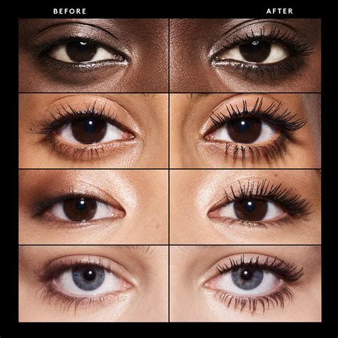 Comparison of lashes before and after applying Fenty Beauty Hella Thicc Volumizing Mascara