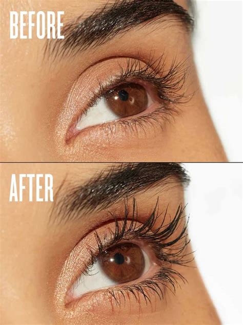 Split image showing a comparison of lashes before and after applying IT Cosmetics Superhero Mascara