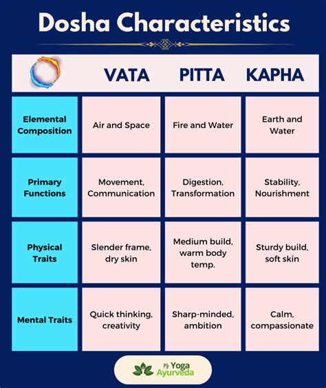 Infographic illustrating the three Ayurvedic doshas (Vata, Pitta, Kapha) and their associated qualities.