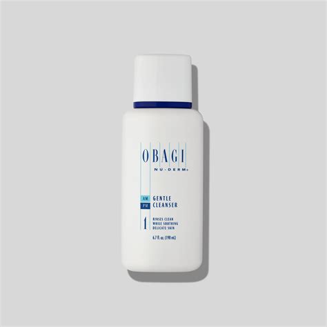 A close-up shot of the Obagi Gentle Cleanser bottle with a dispensing pump, highlighting its packaging.
