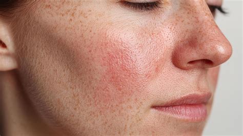 Close-up of a person's face showing redness and visible blood vessels, indicative of rosacea.