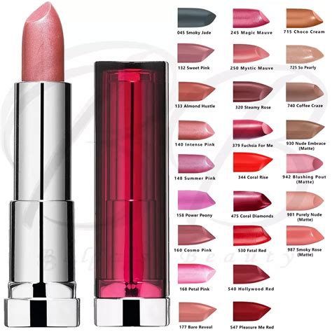 Close-up of the Maybelline Color Sensational lipstick texture and shades