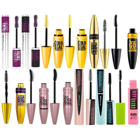 Collage of different Maybelline mascara packaging