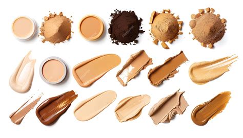 Illustration of different foundation textures (liquid, cream, powder) and finishes (matte, dewy, natural)