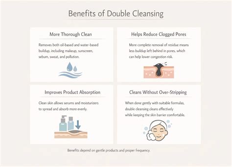Illustration showing the two steps of a double cleansing routine for makeup removal.